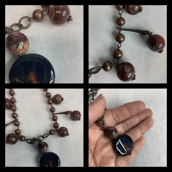 Stone brown and black handmade necklace. - Picture 4 of 5